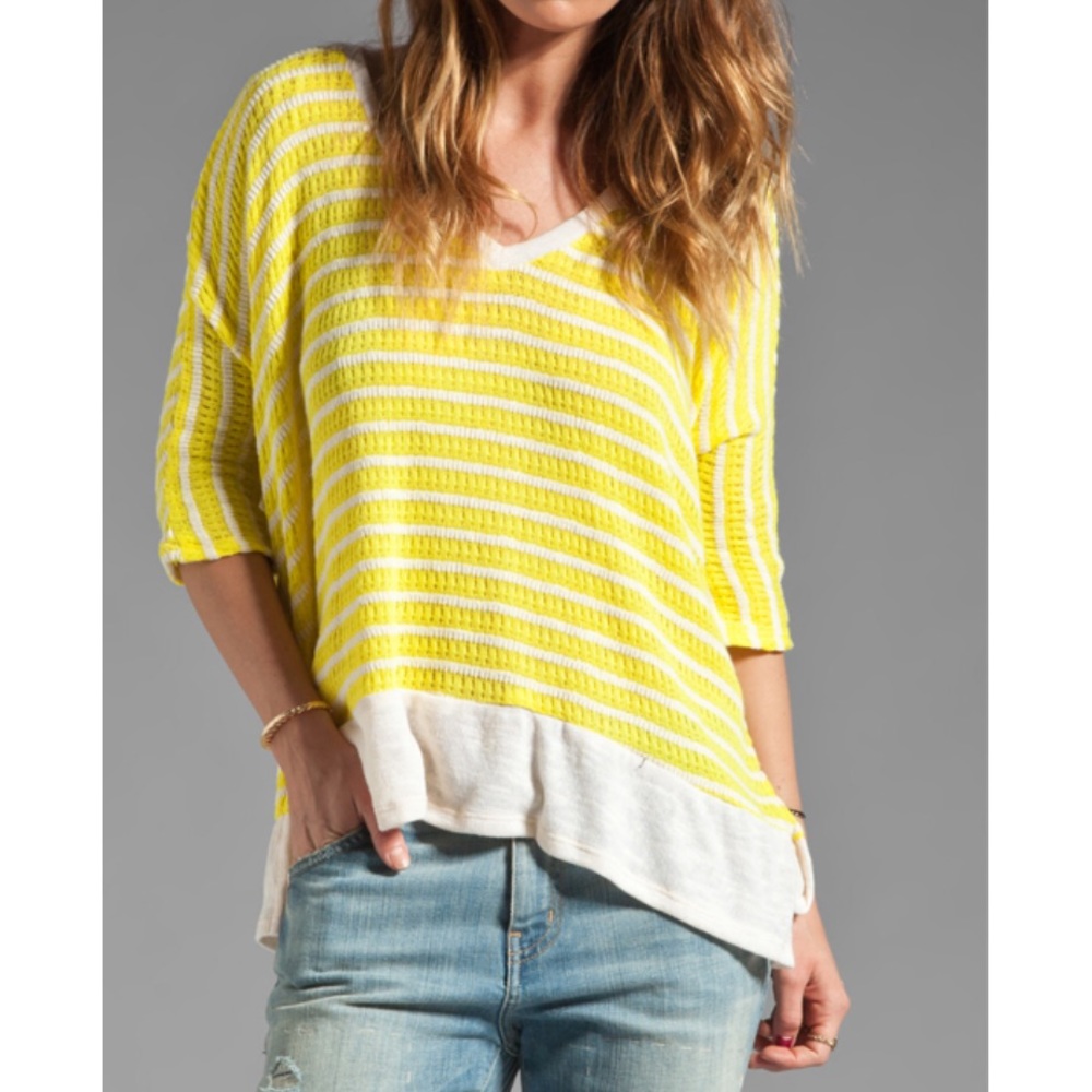 PANAMA STRIPE V NECK PULLOVER IN CITRINE
Splendid